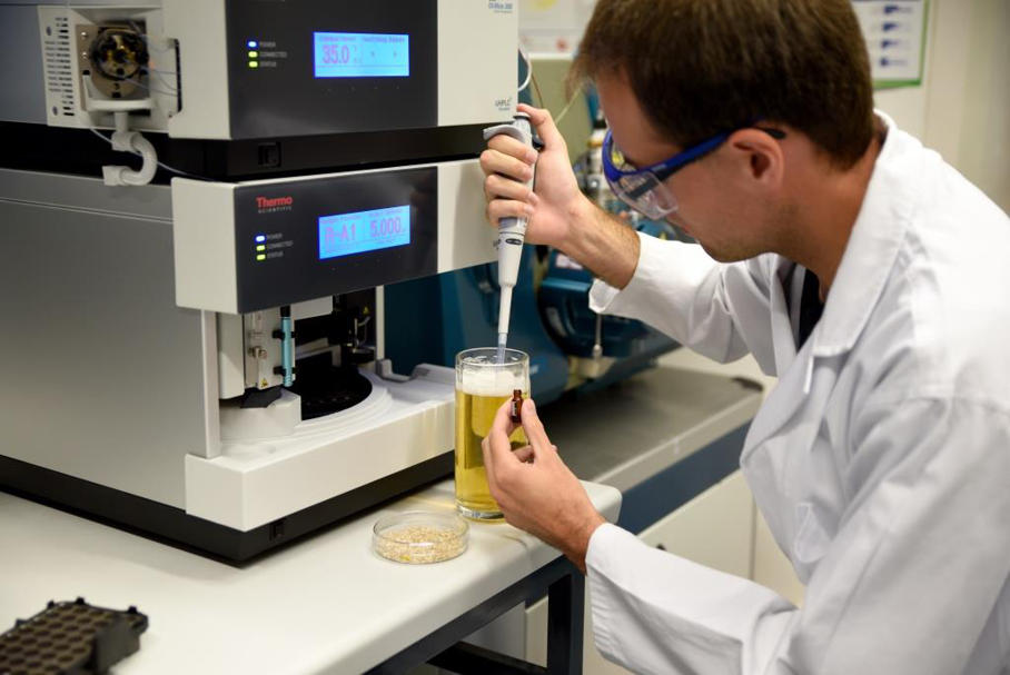 FAU-Wissenschaftler Thomas Sommer entnimmt eine Bierprobe FAU-Wissenschaftler Thomas Sommer entnimmt eine Bierprobe