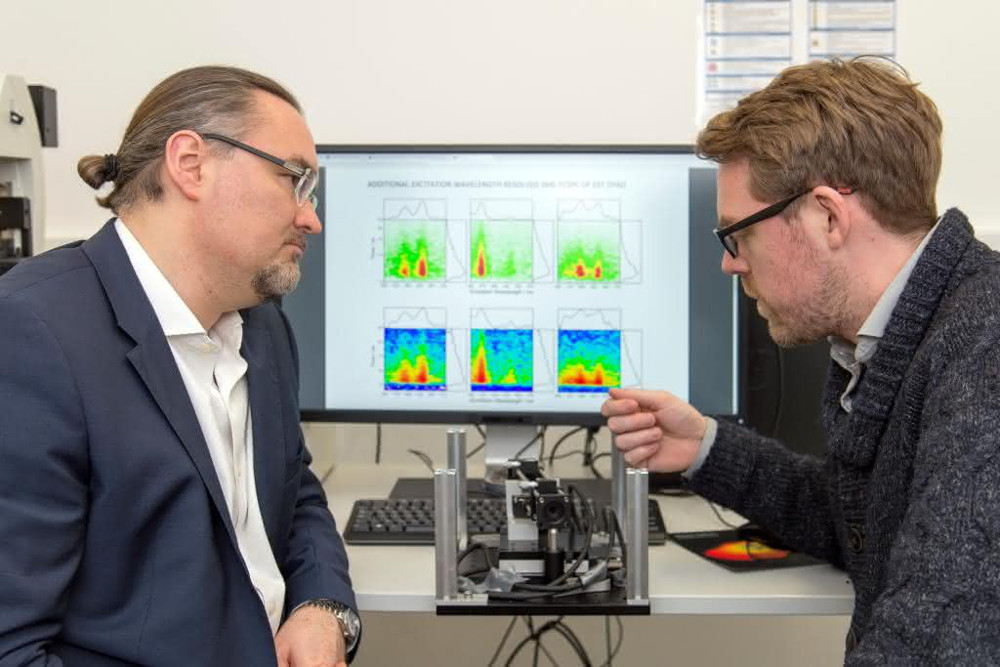 Prof. Dr. Juergen Hauer (li) und Erstautor Erling Thyrhaug mit ihrem Messinstrument Prof. Dr. Juergen Hauer (li) und Erstautor Erling Thyrhaug mit ihrem Messinstrument